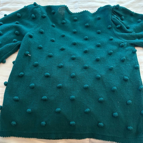 EUC Lilly Pulitzer Kipp’s Puff Blouson Sleeve Pom-Pom Sweater, “Spruce Green” - Picture 7 of 12